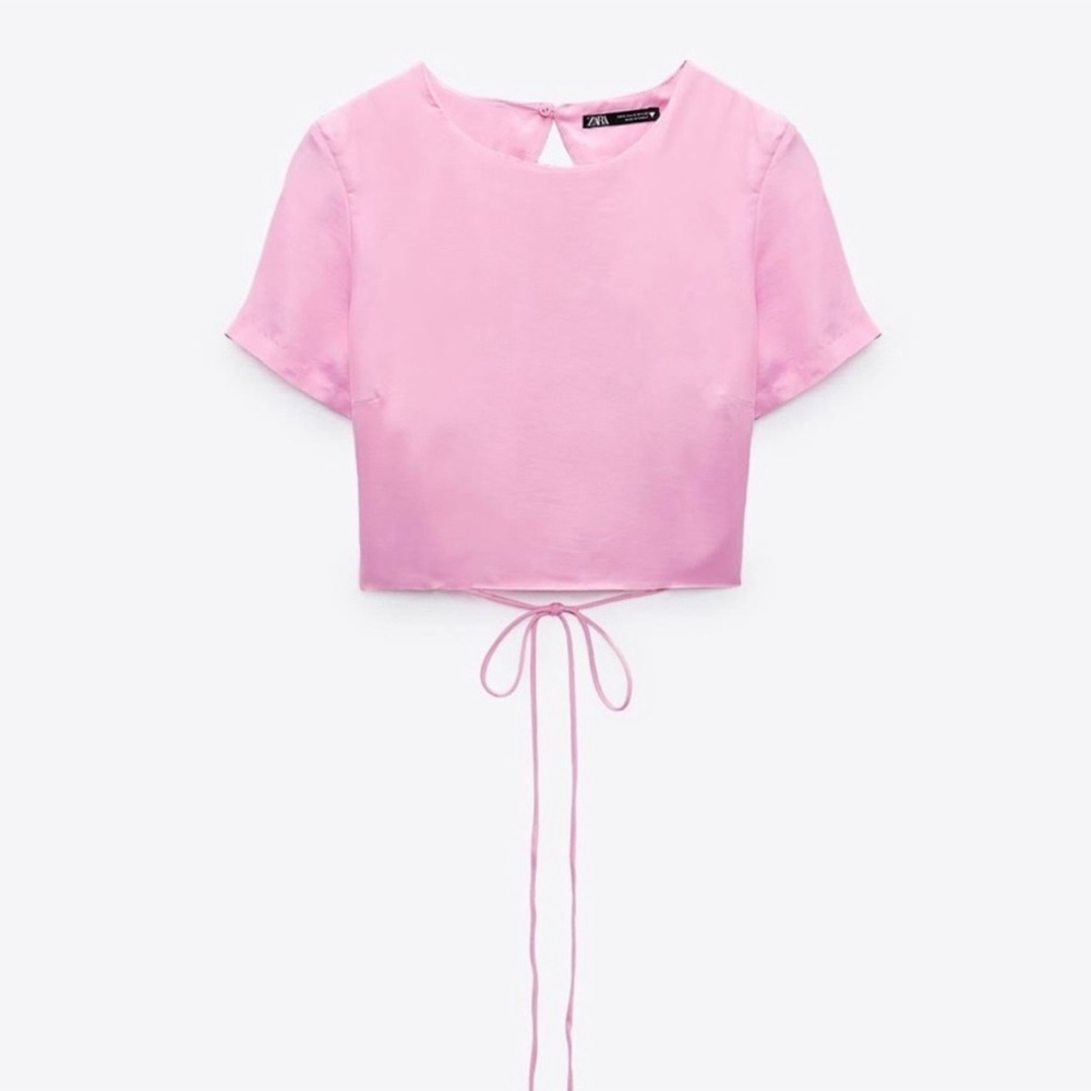 Zara Satin Pink Short Sleeve Strappy Lace-up